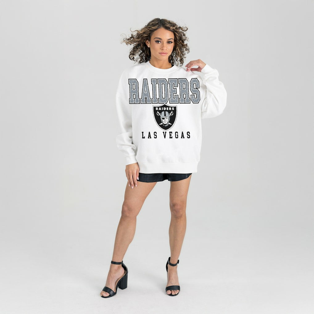 Las Vegas Raiders Gameday Couture Women's Sunday Drives Oversized Crewneck Pullover Sweatshirt – White outlet
