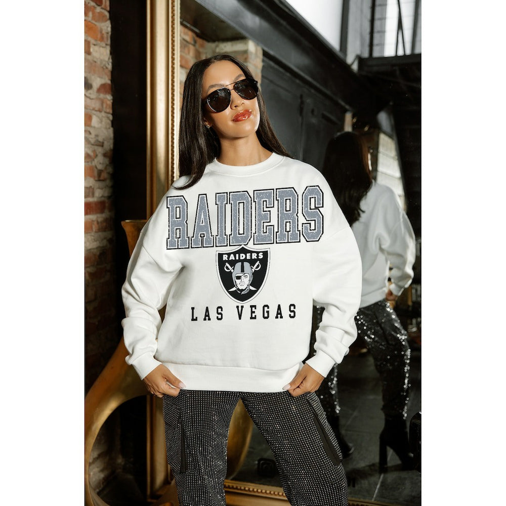 Las Vegas Raiders Gameday Couture Women's Sunday Drives Oversized Crewneck Pullover Sweatshirt – White outlet