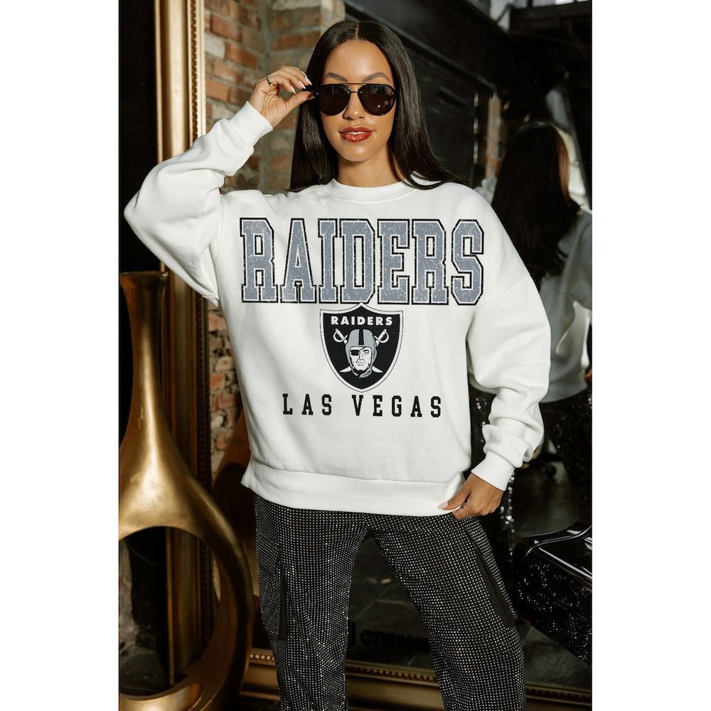 Las Vegas Raiders Gameday Couture Women's Sunday Drives Oversized Crewneck Pullover Sweatshirt – White outlet