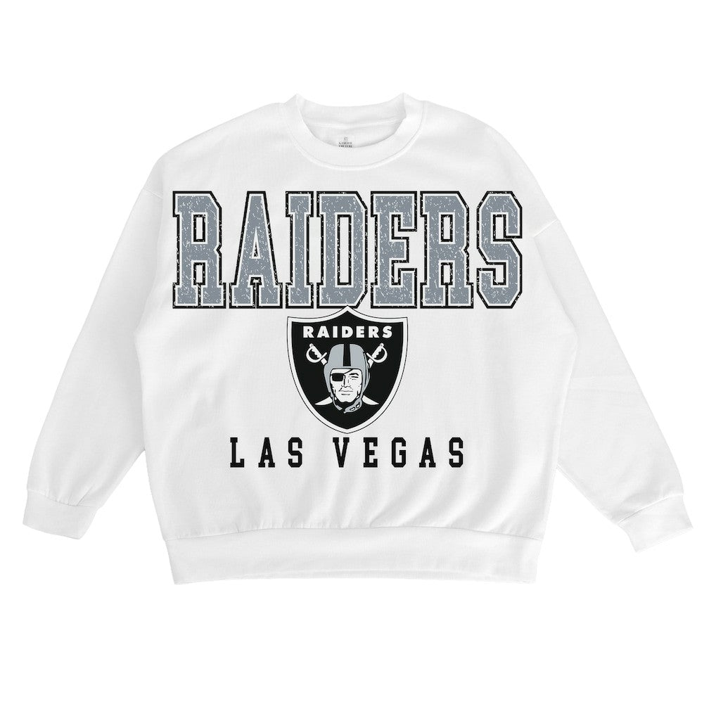 Las Vegas Raiders Gameday Couture Women's Sunday Drives Oversized Crewneck Pullover Sweatshirt – White outlet