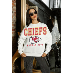 Kansas City Chiefs Gameday Couture Women's Sunday Drives Oversized Crewneck Pullover Sweatshirt – White on sale