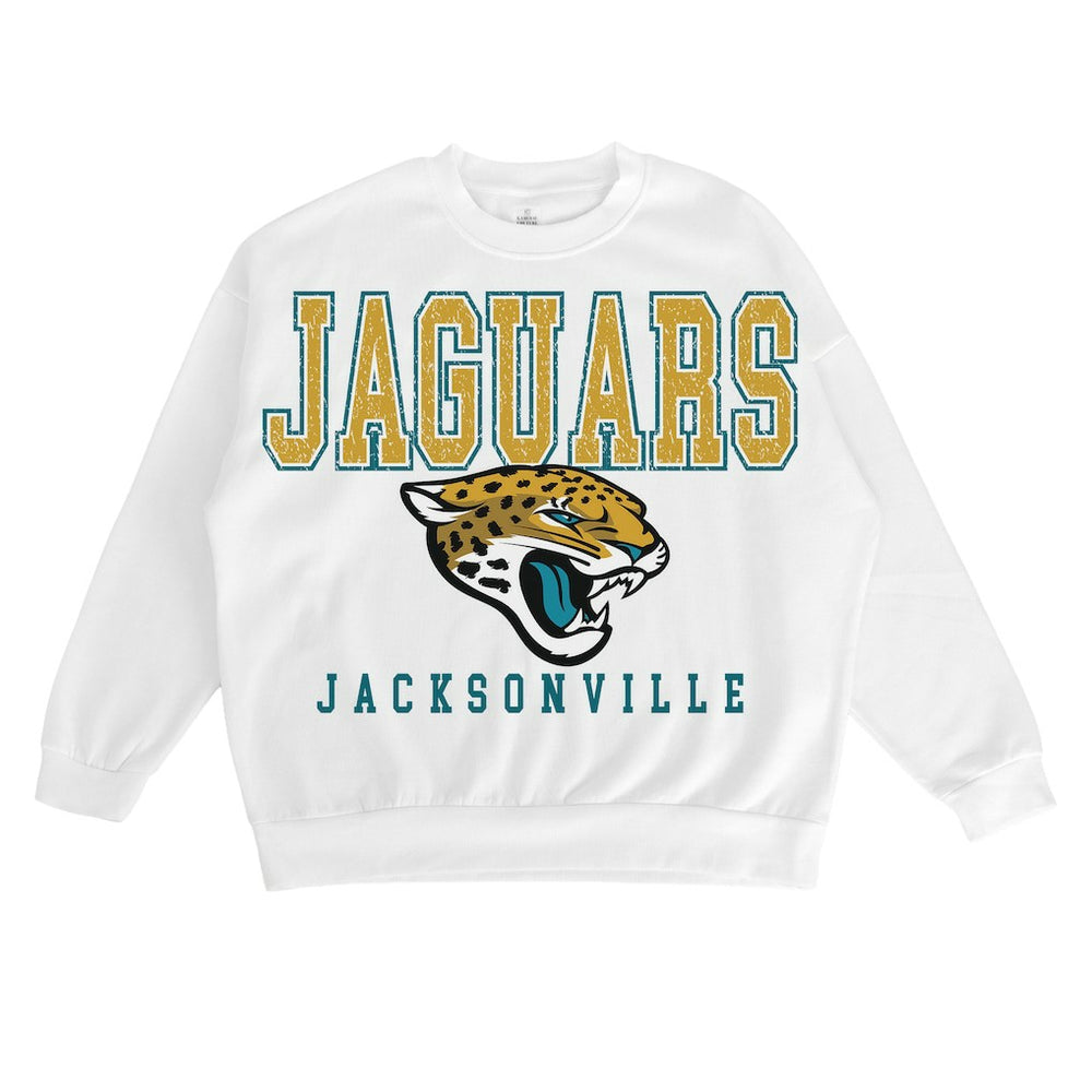 Jacksonville Jaguars Gameday Couture Women's Sunday Drives Oversized Crewneck Pullover Sweatshirt – White outlet