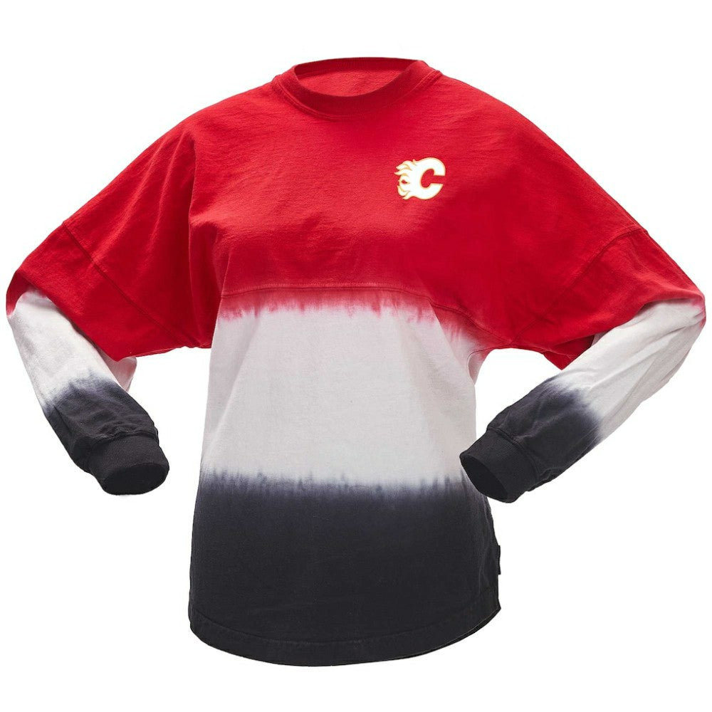 Calgary Flames Fanatics Women's Ombre Long Sleeve T-Shirt Red/Black