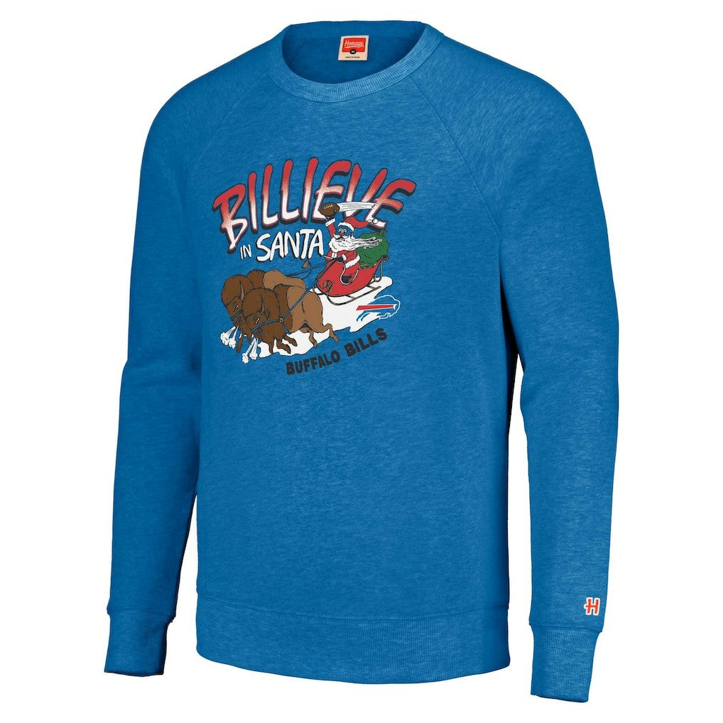Buffalo Bills Homage Unisex Holiday Raglan Tri-Blend Pullover Sweatshirt - Royal sale