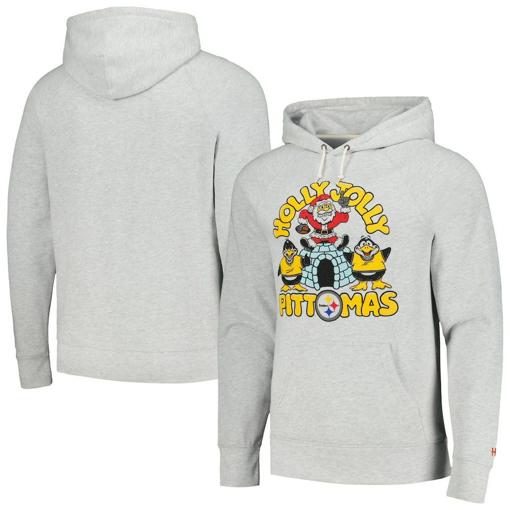 Pittsburgh Steelers Homage Unisex Holiday Raglan Tri-Blend Pullover Hoodie - Gray for sale