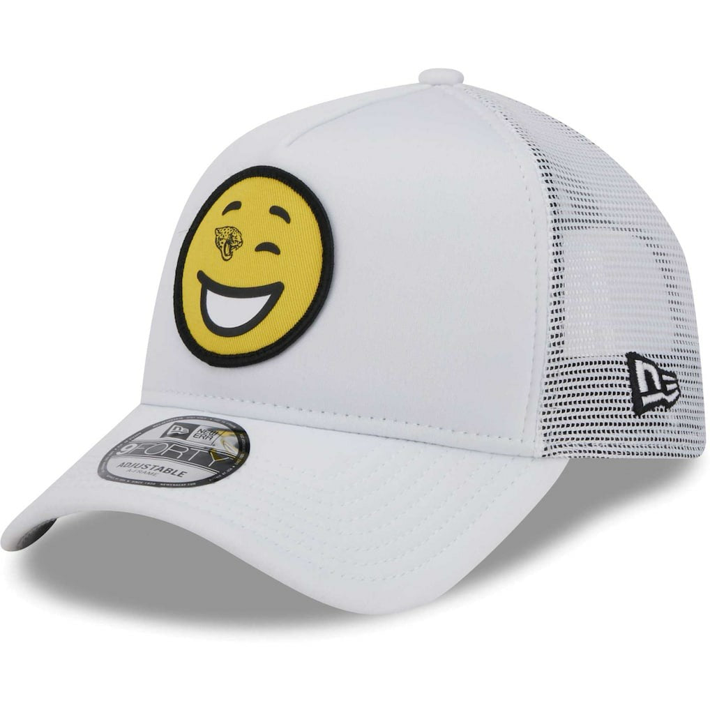 Jacksonville Jaguars New Era Happy A-Frame Trucker 9FORTY Snapback Hat - White discount