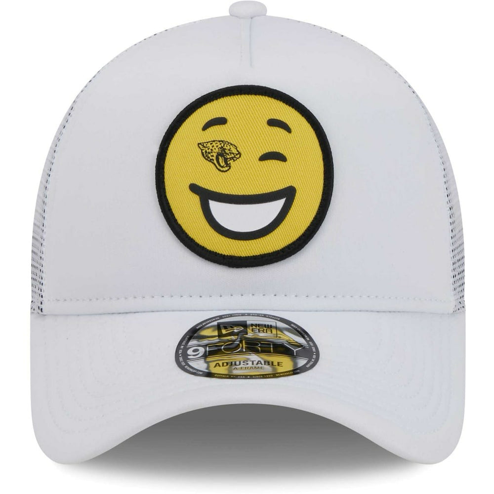 Jacksonville Jaguars New Era Happy A-Frame Trucker 9FORTY Snapback Hat - White discount
