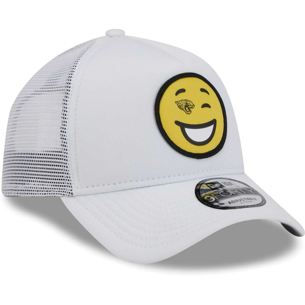 Jacksonville Jaguars New Era Happy A-Frame Trucker 9FORTY Snapback Hat - White discount