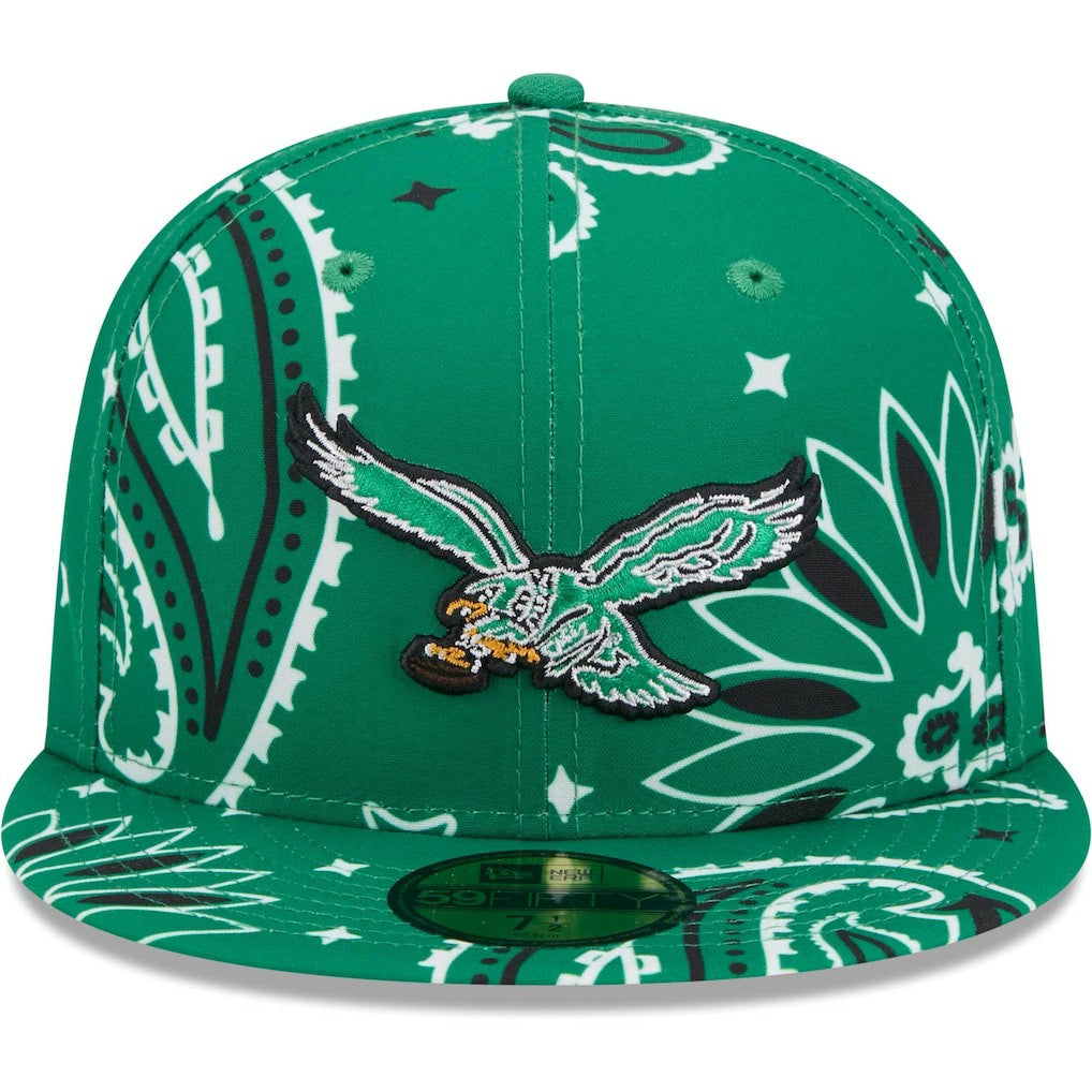 Philadelphia Eagles New Era Throwback Paisley 59FIFTY Fitted Hat - Kelly Green discount