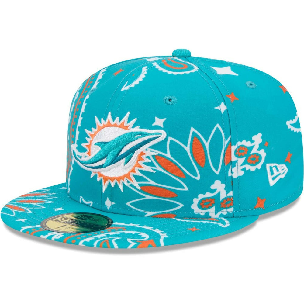 Miami Dolphins New Era Paisley 59FIFTY Fitted Hat - Aqua sale