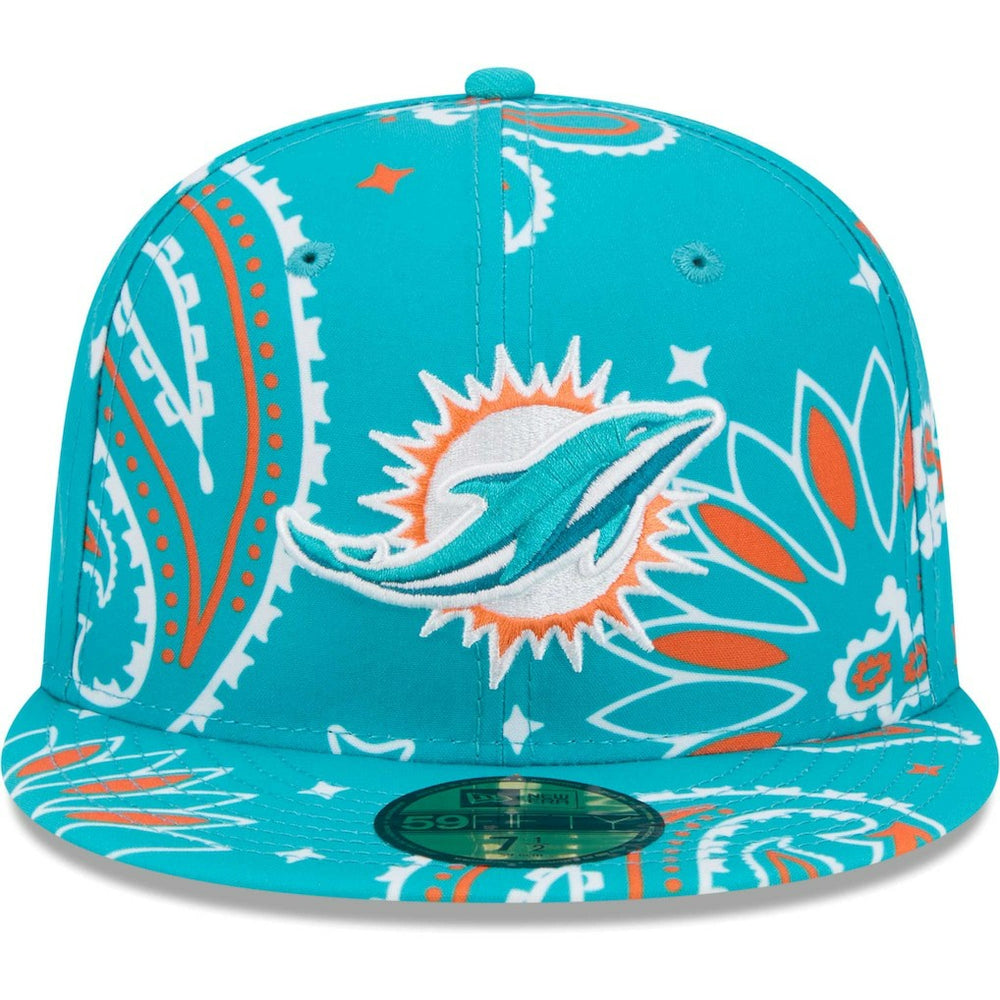 Miami Dolphins New Era Paisley 59FIFTY Fitted Hat - Aqua sale