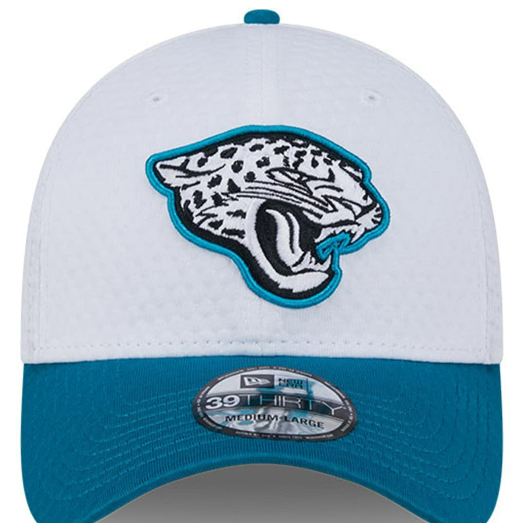 Jacksonville Jaguars New Era 2024 NFL Training Camp 39THIRTY Flex Hat - White/Teal discount
