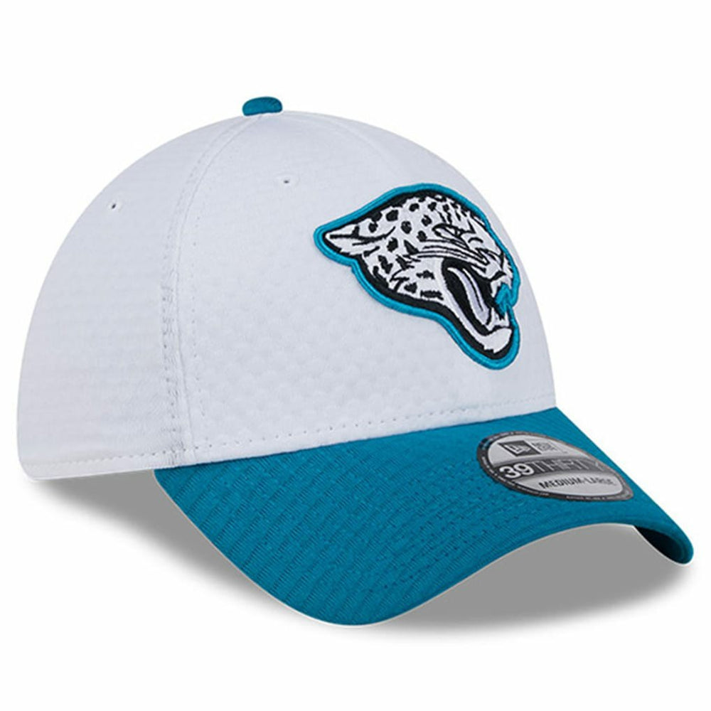 Jacksonville Jaguars New Era 2024 NFL Training Camp 39THIRTY Flex Hat - White/Teal discount
