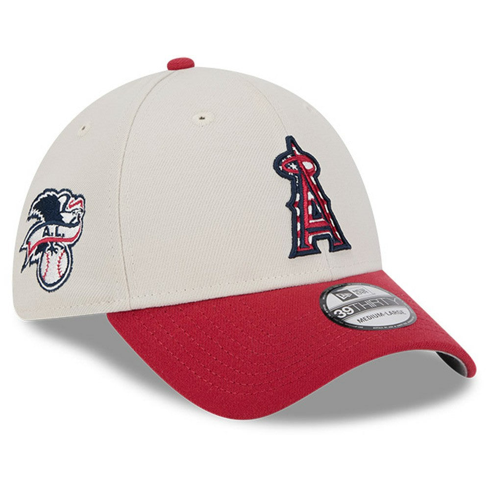 Los Angeles Angels 2024 Fourth of July 39THIRTY Flex Hat - Khaki/Red | New Era