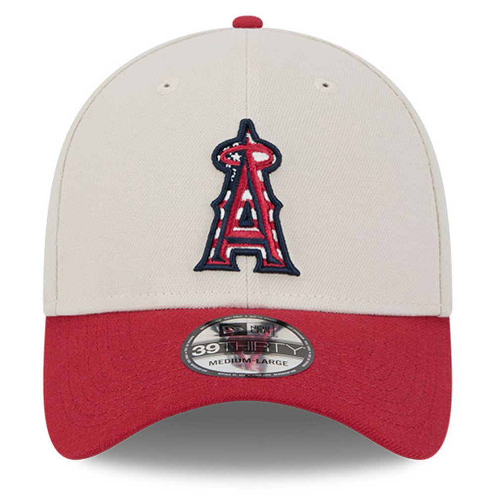 Los Angeles Angels 2024 Fourth of July 39THIRTY Flex Hat - Khaki/Red | New Era