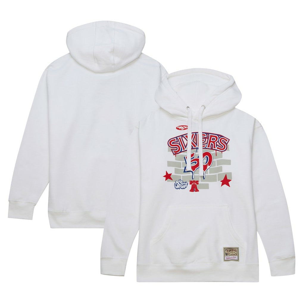 Philadelphia 76ers x Tats Cru Hardwood Classics Brick Pullover Hoodie - White | Mitchell & Ness for sale