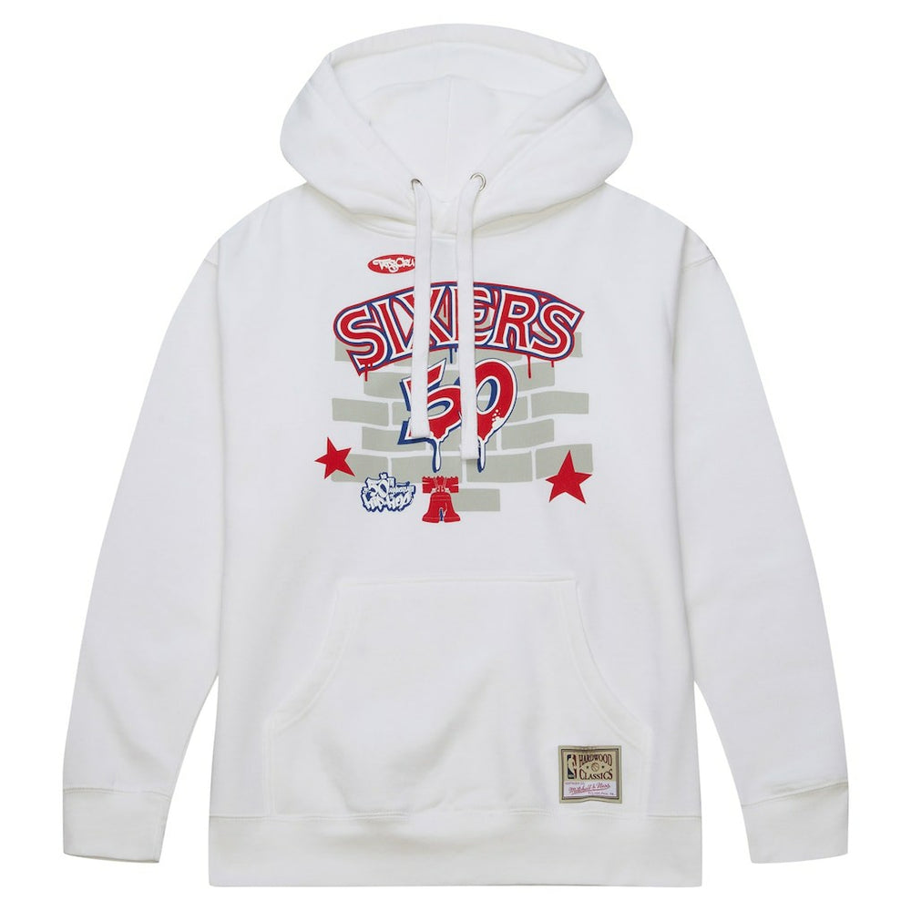 Philadelphia 76ers x Tats Cru Hardwood Classics Brick Pullover Hoodie - White | Mitchell & Ness for sale