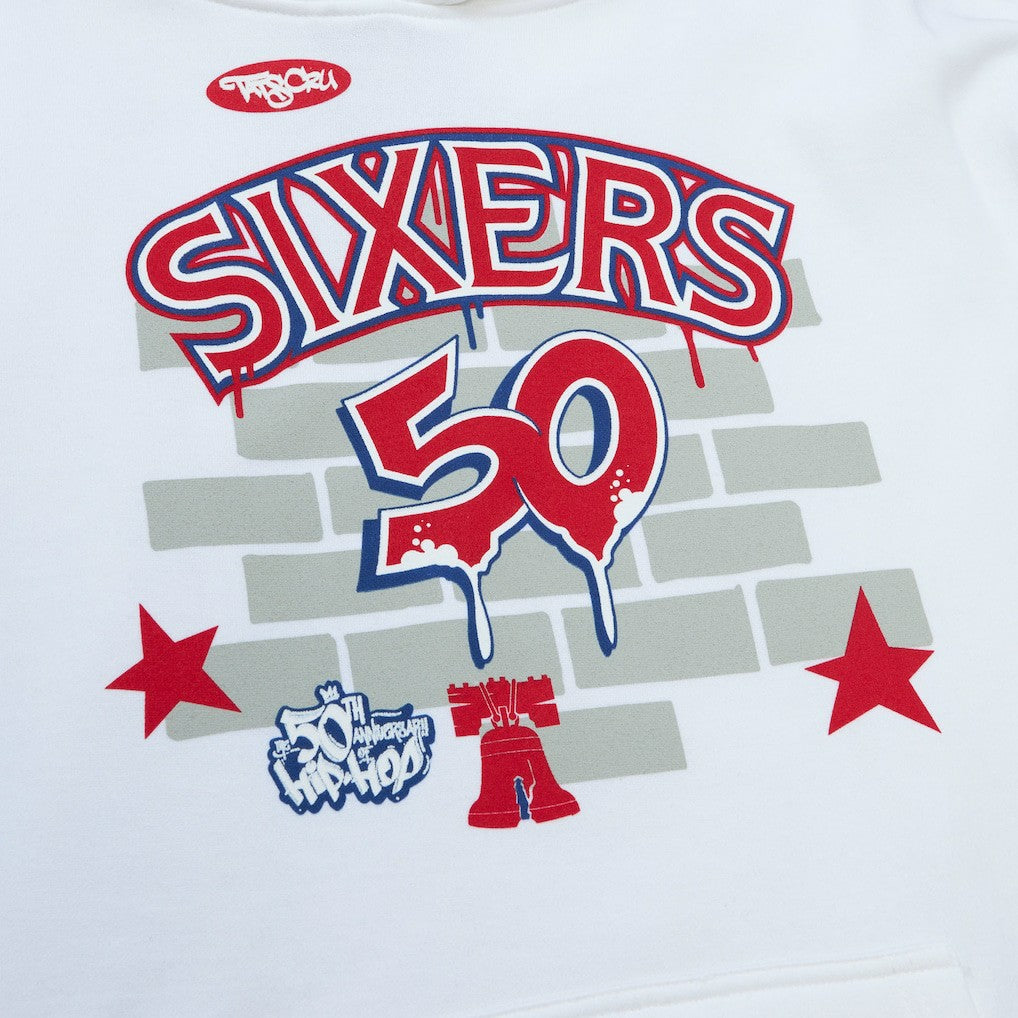 Philadelphia 76ers x Tats Cru Hardwood Classics Brick Pullover Hoodie - White | Mitchell & Ness for sale