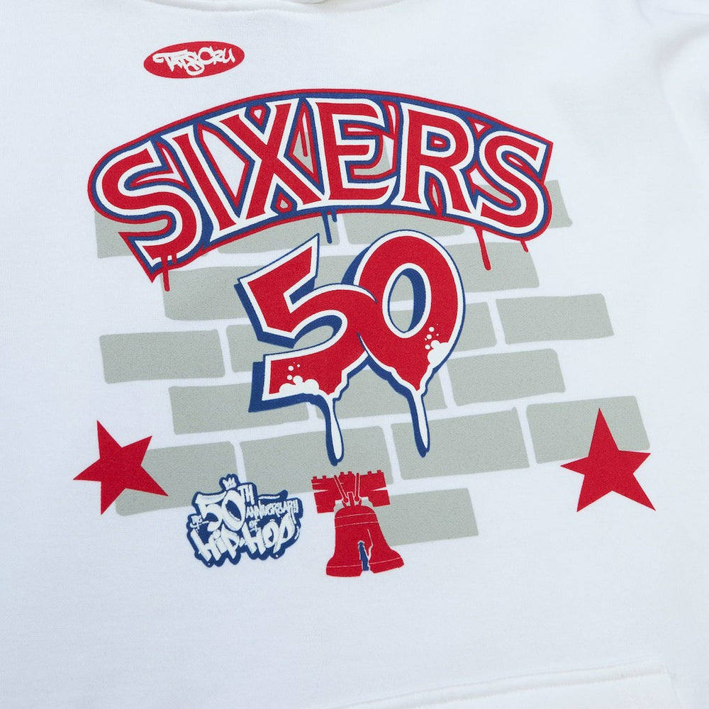 Philadelphia 76ers x Tats Cru Hardwood Classics Brick Pullover Hoodie - White | Mitchell & Ness for sale