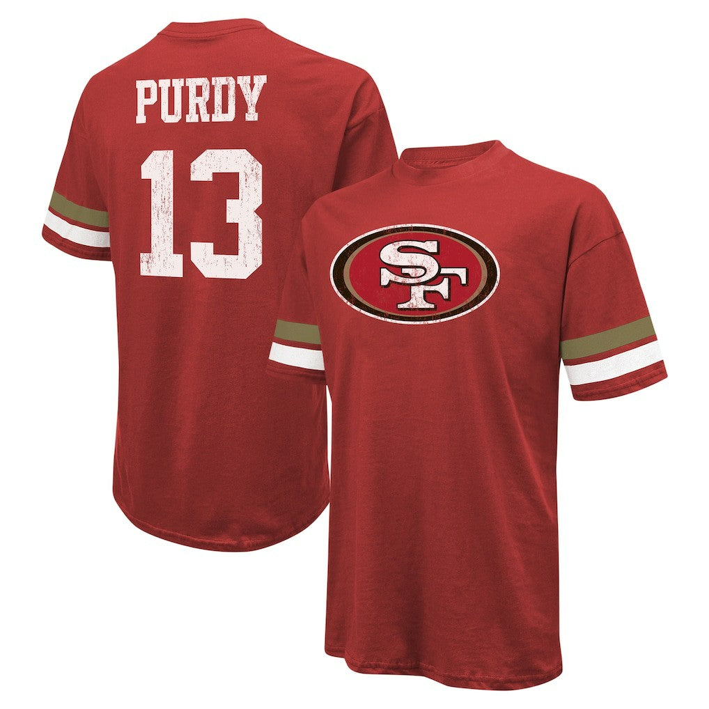Brock Purdy San Francisco 49ers Majestic Threads Name & Number Oversize Fit T-Shirt - Scarlet on sale