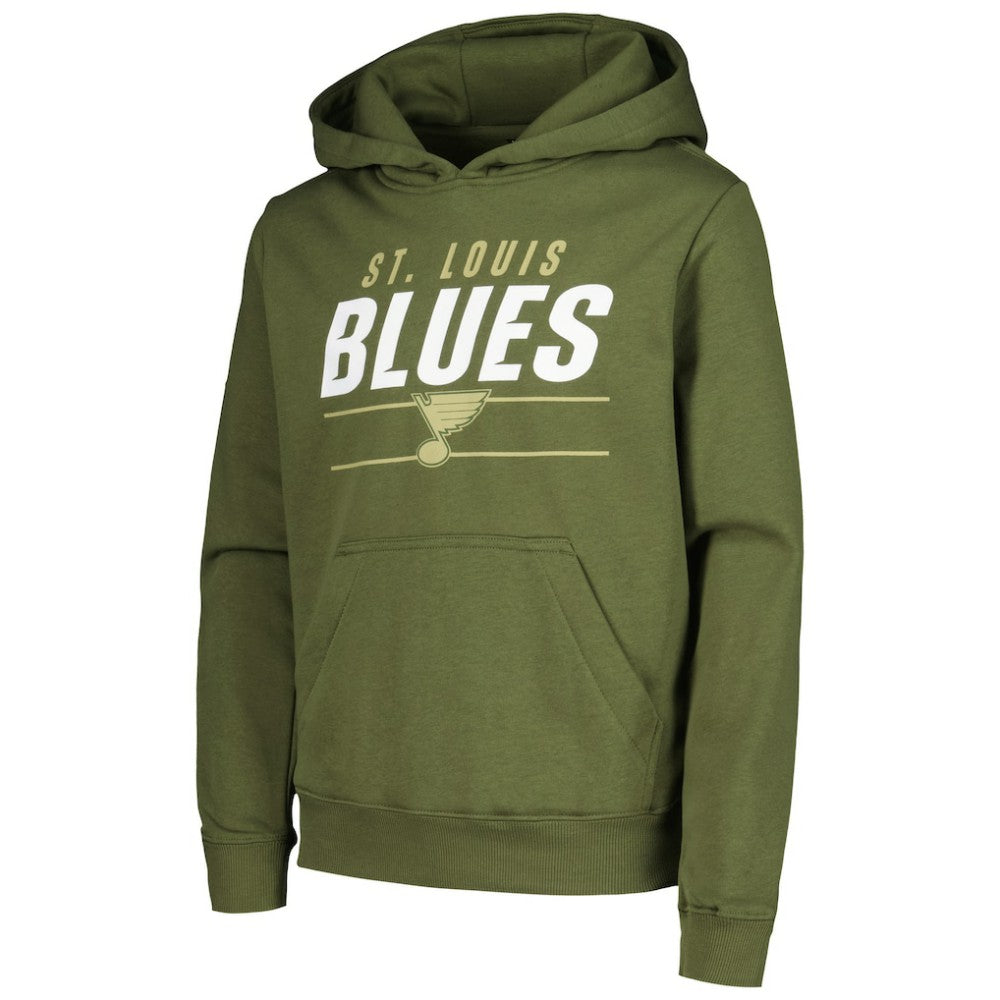 St. Louis Blues Levelwear Youth Podium Fleece Pullover Hoodie Olive