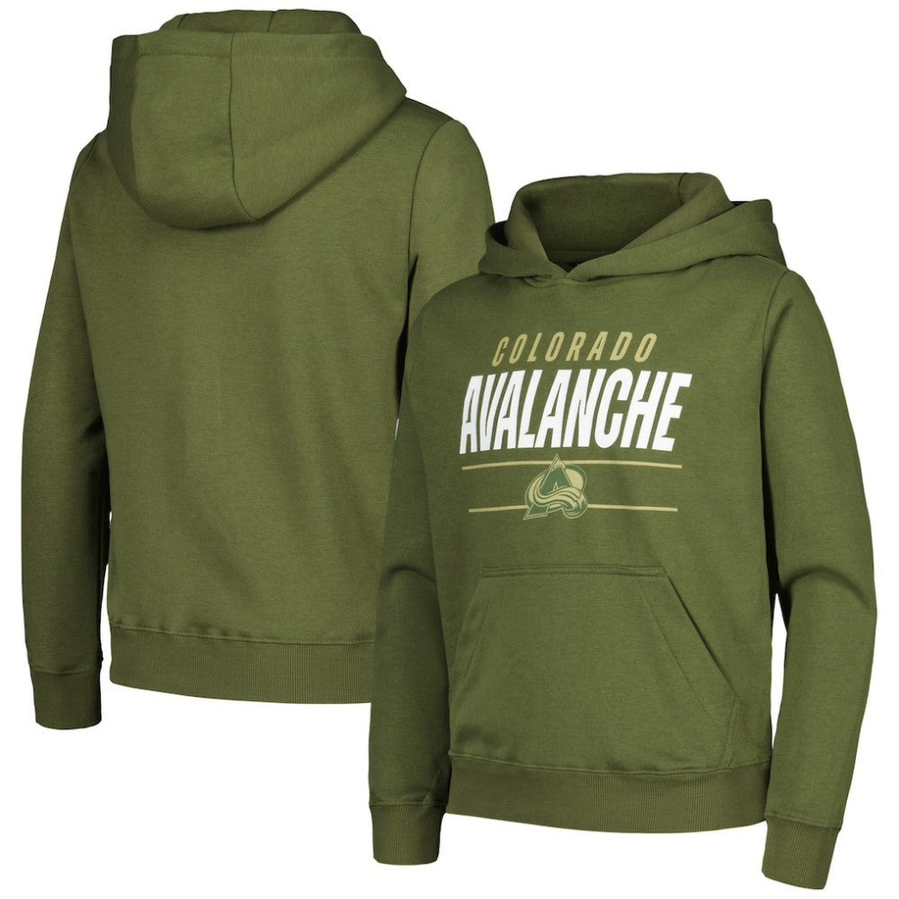 Colorado Avalanche Levelwear Youth Podium Fleece Pullover Hoodie Olive