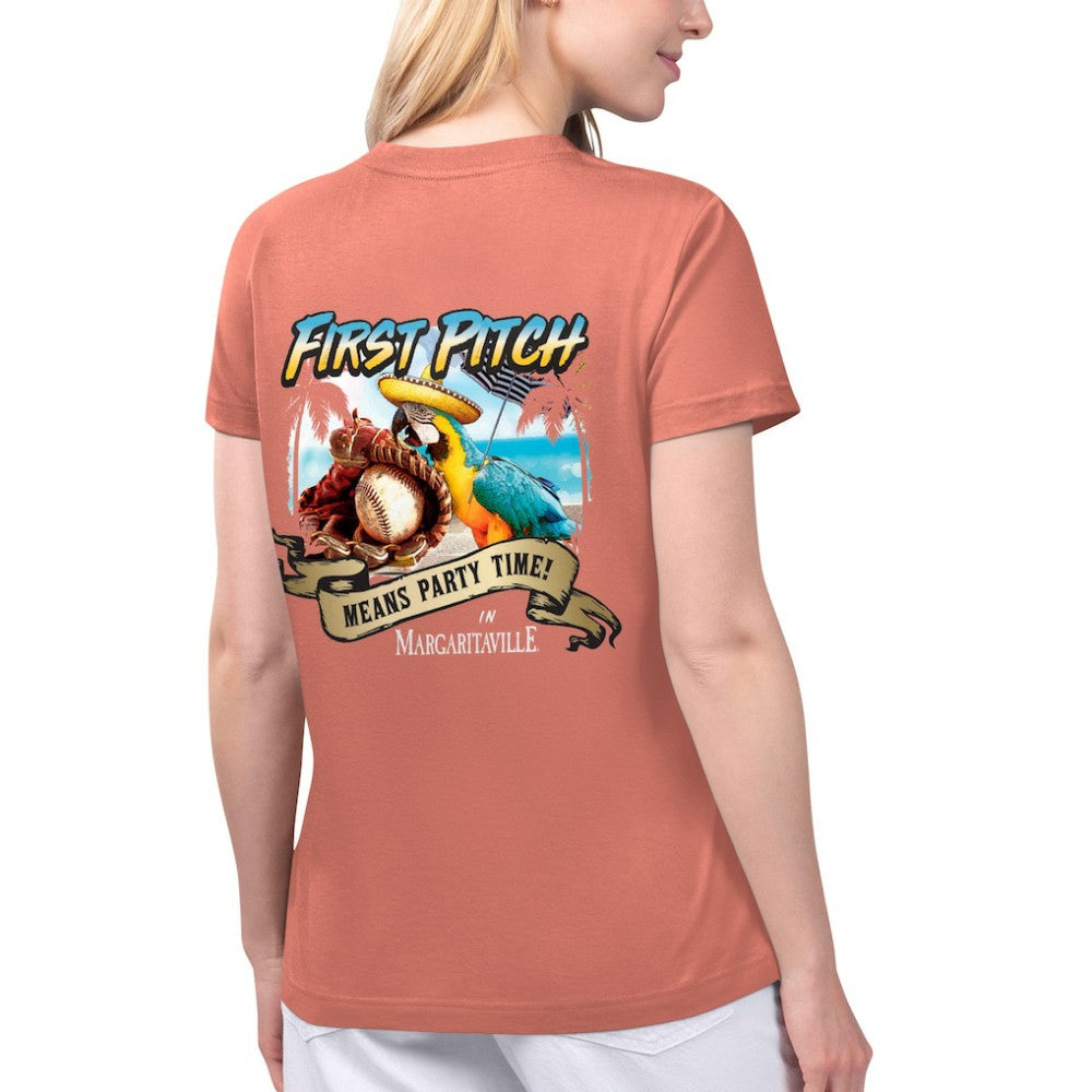 Los Angeles Angels Margaritaville Women's Game Time V-Neck T-Shirt - Coral