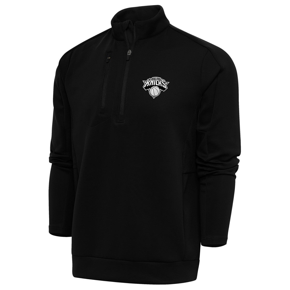 New York Knicks Antigua Metallic Logo Generation Quarter-Zip Top - Black | New Era for sale
