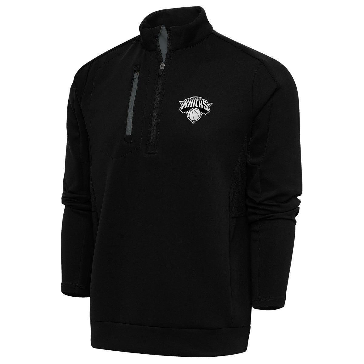 New York Knicks Antigua Metallic Logo Generation Quarter-Zip Top - Black | New Era online
