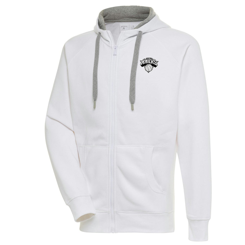 New York Knicks Antigua Metallic Logo Victory Raglan Full-Zip Hoodie - White shop