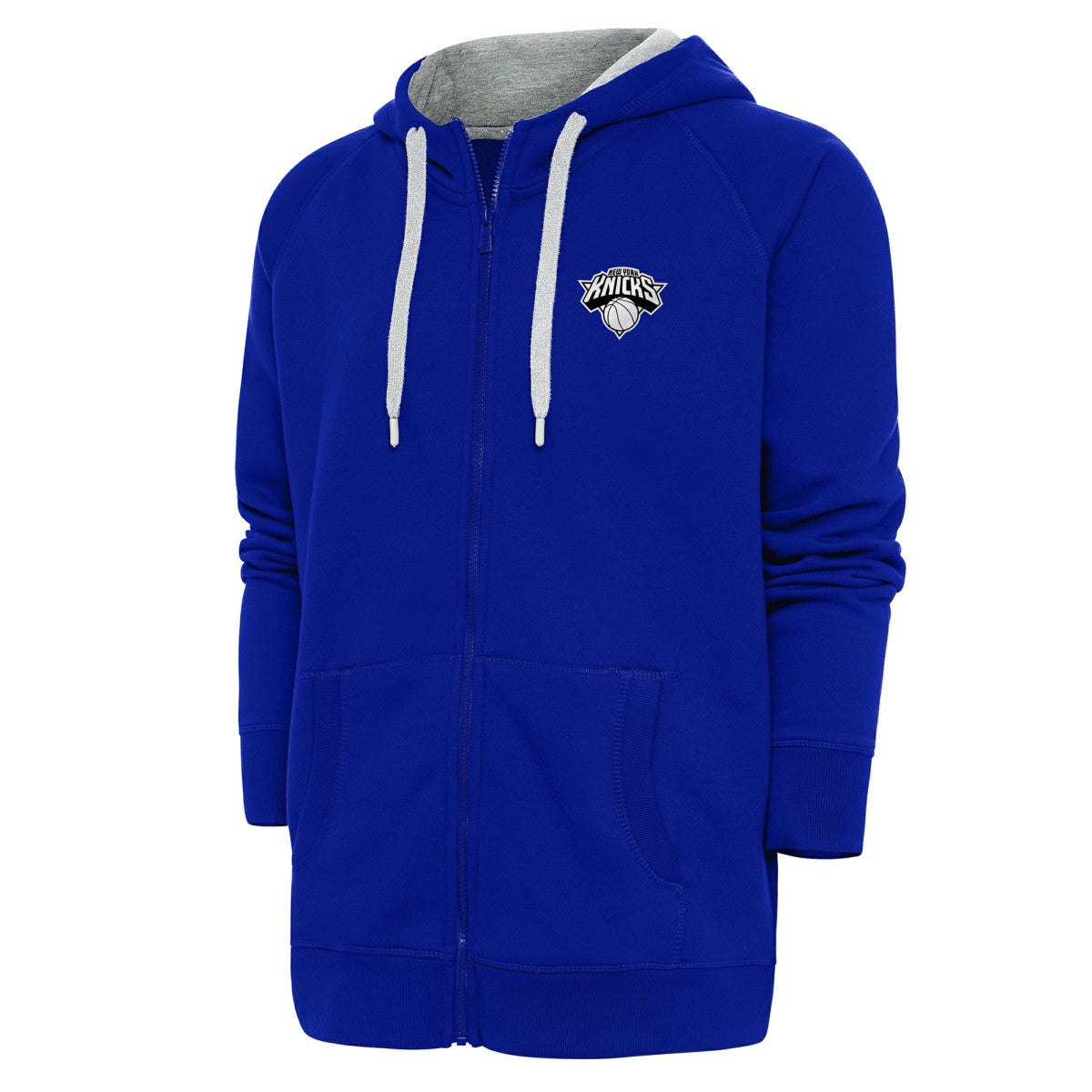 New York Knicks Antigua Metallic Logo Victory Raglan Full-Zip Hoodie - Blue cheap