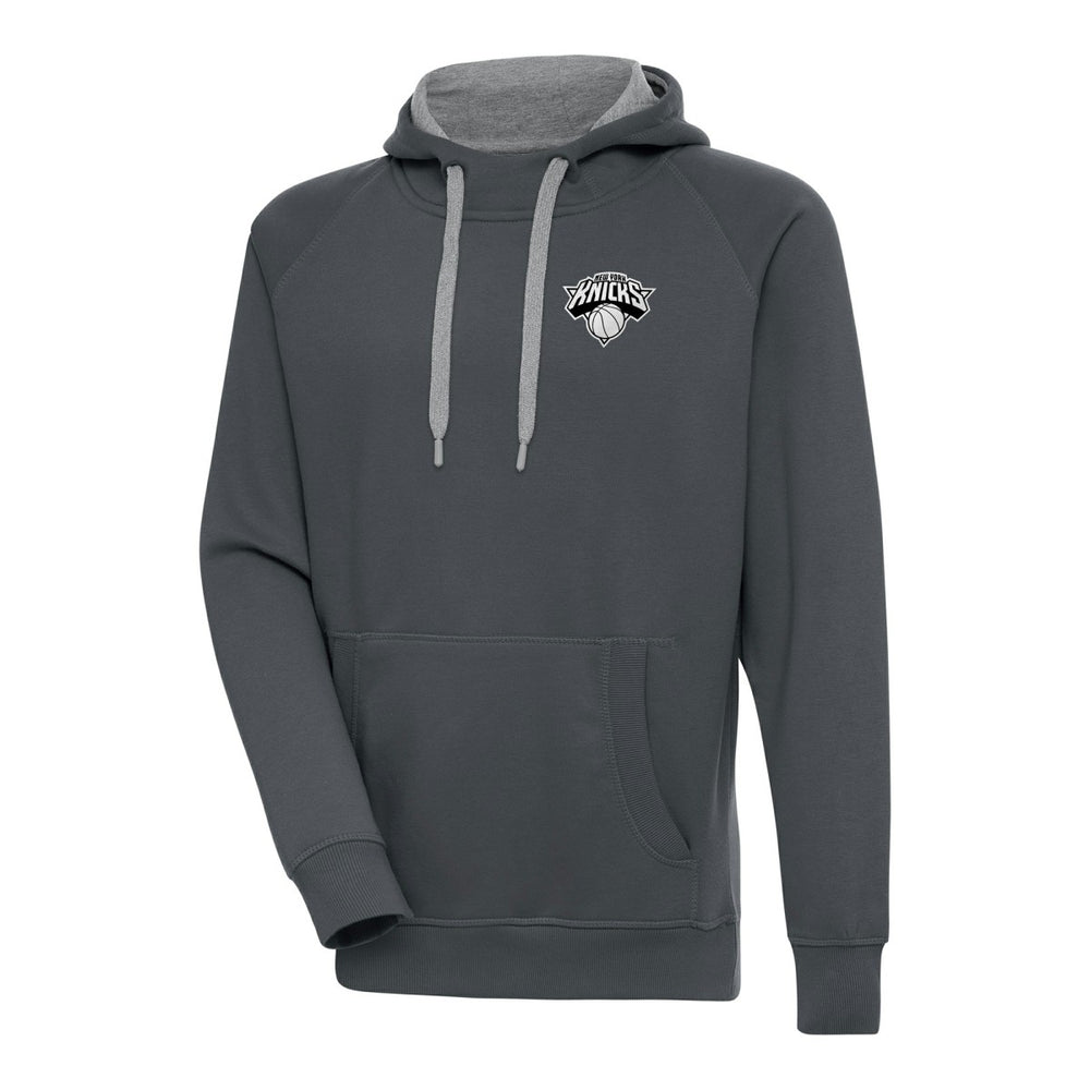 New York Knicks Antigua Metallic Logo Victory Raglan Pullover Hoodie - Charcoal shop