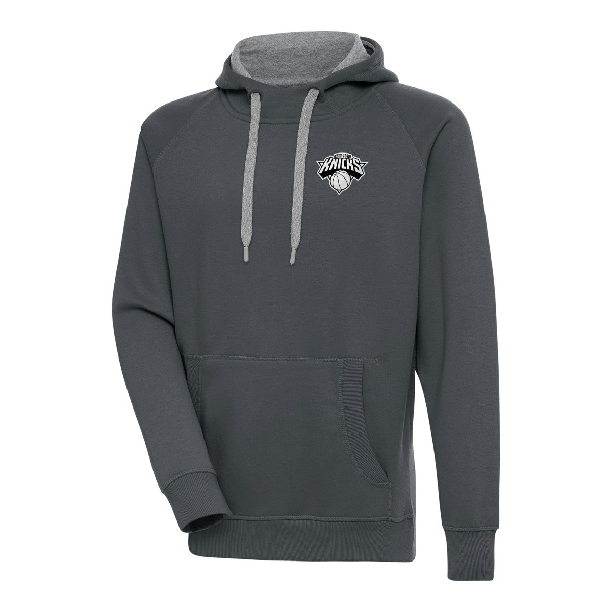 New York Knicks Antigua Metallic Logo Victory Raglan Pullover Hoodie - Charcoal shop