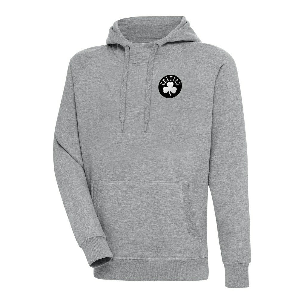 Boston Celtics Antigua Metallic Logo Victory Raglan Pullover Hoodie - Heather Gray sale
