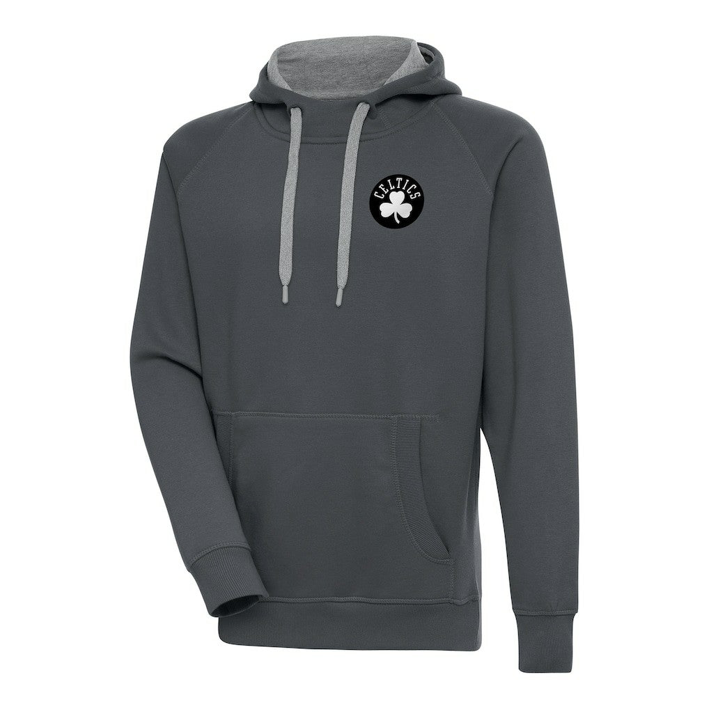 Boston Celtics Antigua Metallic Logo Victory Raglan Pullover Hoodie - Charcoal outlet