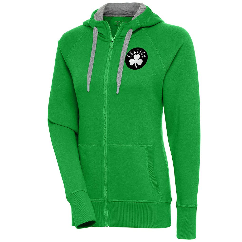 Boston Celtics Antigua Women's Brushed Metallic Victory Full-Zip Hoodie - Kelly Green shop