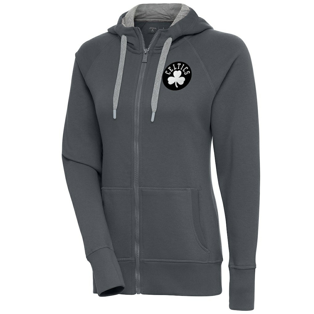 Boston Celtics Antigua Women's Brushed Metallic Victory Full-Zip Hoodie - Charcoal for sale