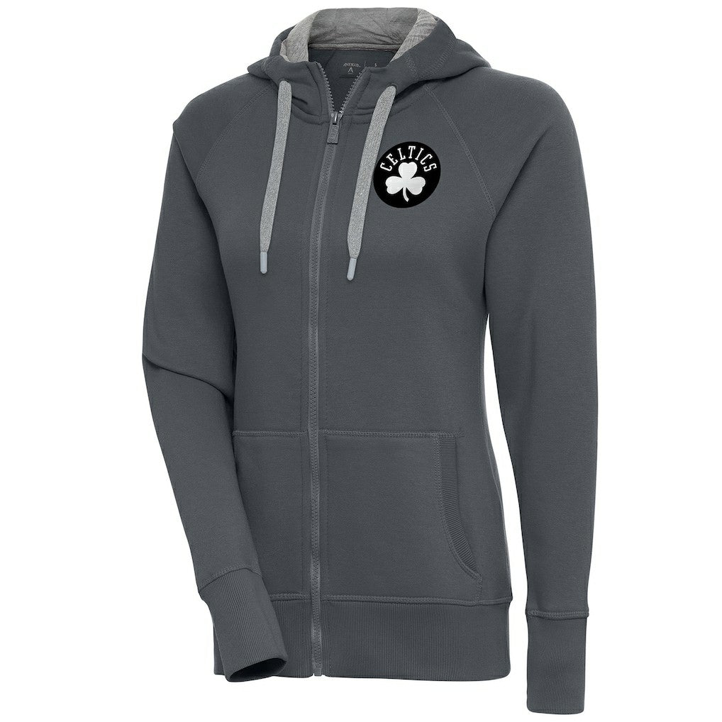 Boston Celtics Antigua Women's Brushed Metallic Victory Full-Zip Hoodie - Charcoal for sale