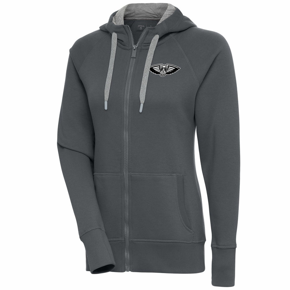 New Orleans Pelicans Antigua Women's Brushed Metallic Victory Full-Zip Hoodie - Charcoal sale