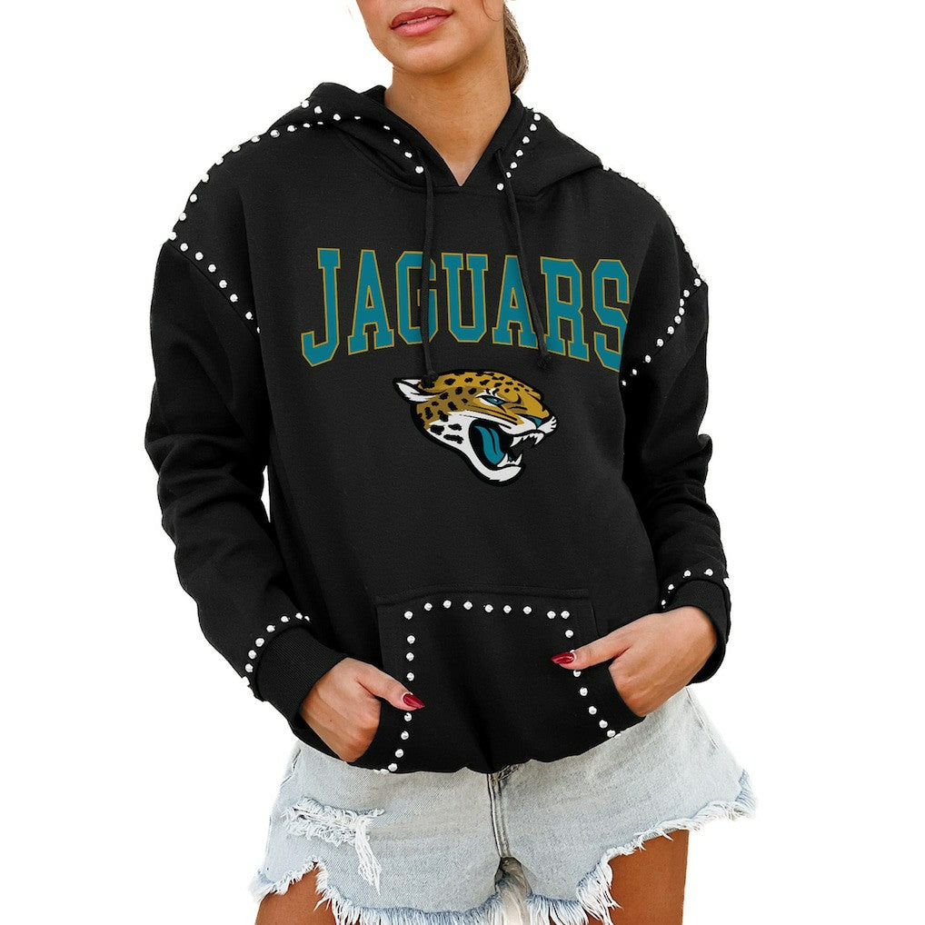 Jacksonville Jaguars Gameday Couture Women's Oversized Catch the Vibe Studded Pullover Hoodie - Black cheap