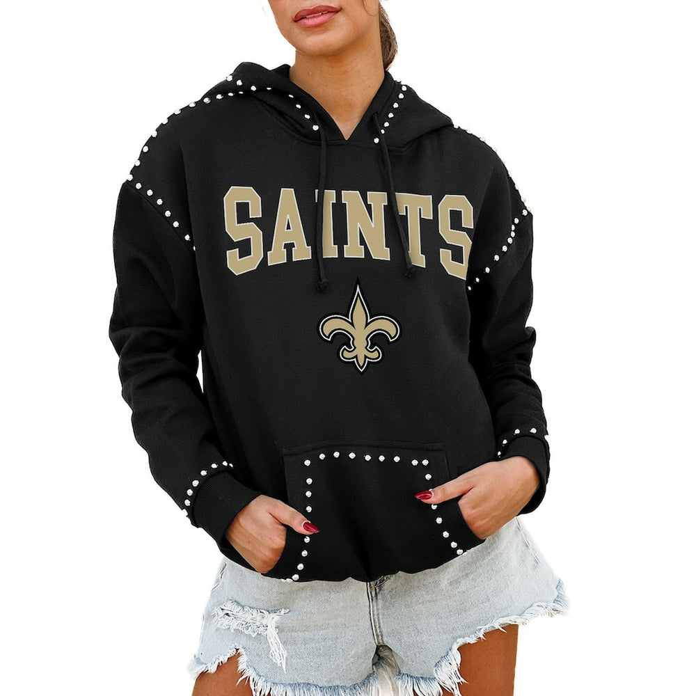 New Orleans Saints Gameday Couture Women's Oversized Catch the Vibe Studded Pullover Hoodie - Black outlet