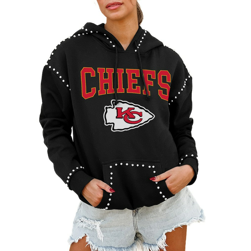 Kansas City Chiefs Gameday Couture Women's Oversized Catch the Vibe Studded Pullover Hoodie - Black on sale