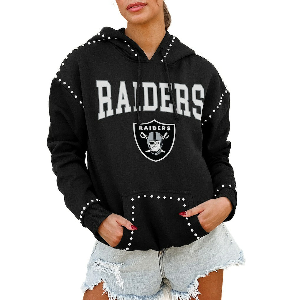 Las Vegas Raiders Gameday Couture Women's Oversized Catch the Vibe Studded Pullover Hoodie - Black online