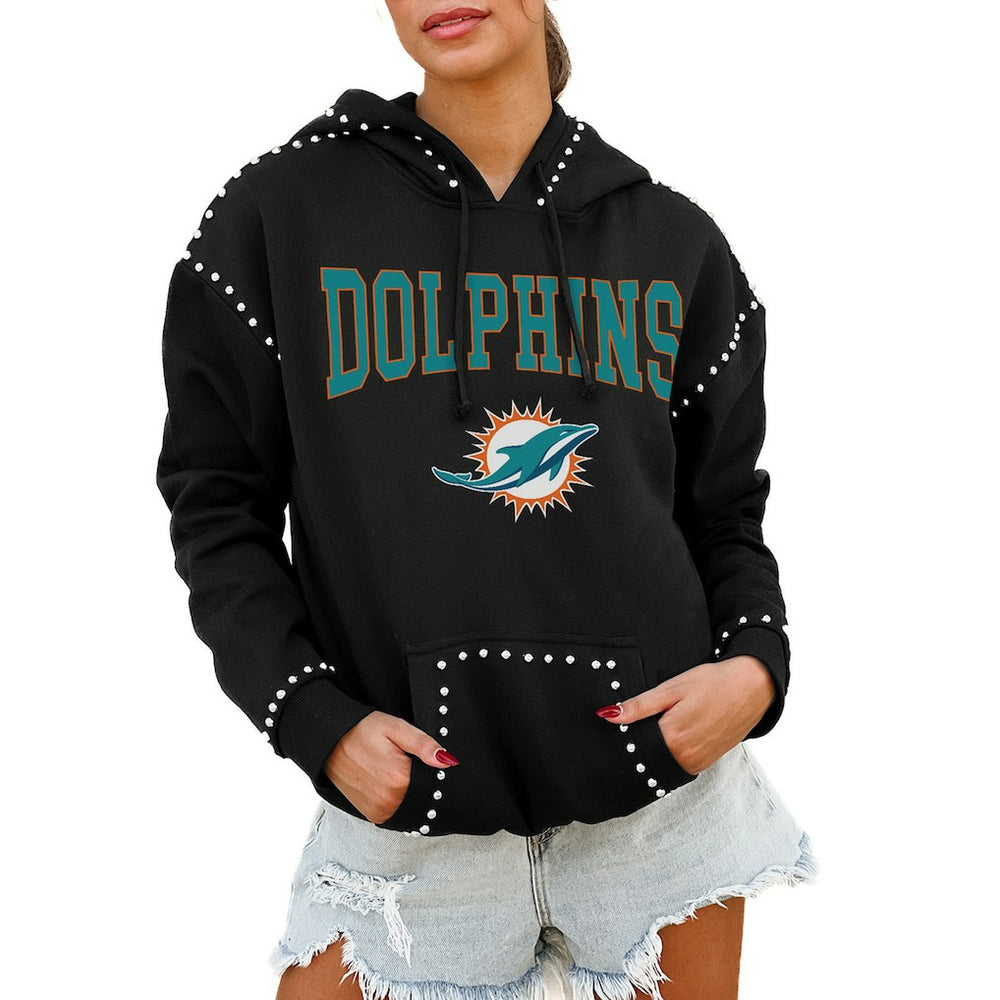 Miami Dolphins Gameday Couture Women's Oversized Catch the Vibe Studded Pullover Hoodie - Black discount