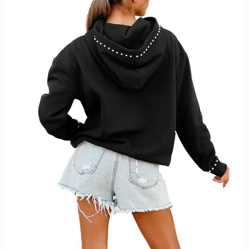 New England Patriots Gameday Couture Women's Oversized Catch the Vibe Studded Pullover Hoodie - Black for sale