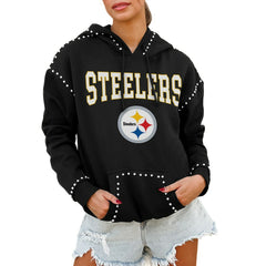Pittsburgh Steelers Gameday Couture Women's Oversized Catch the Vibe Studded Pullover Hoodie - Black online