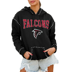 Atlanta Falcons Gameday Couture Women's Oversized Catch the Vibe Studded Pullover Hoodie - Black on sale