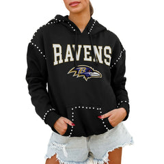 Baltimore Ravens Gameday Couture Women's Oversized Catch the Vibe Studded Pullover Hoodie - Black discount