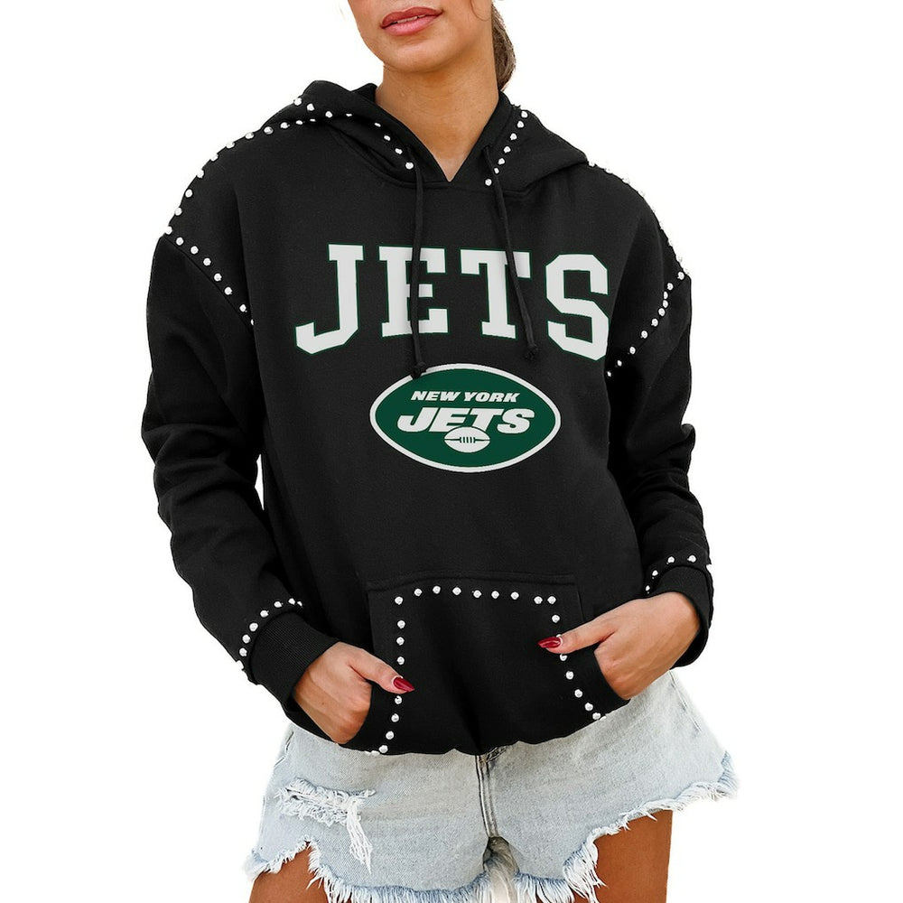 New York Jets Gameday Couture Women's Oversized Catch the Vibe Studded Pullover Hoodie - Black outlet