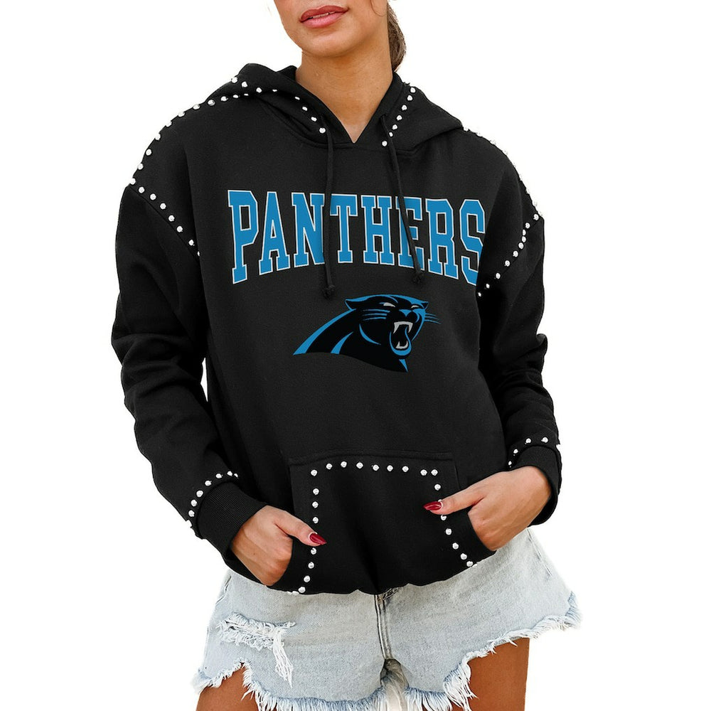 Carolina Panthers Gameday Couture Women's Oversized Catch the Vibe Studded Pullover Hoodie - Black online